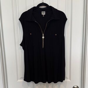 Anne Klein Black Sleeveless Blouse with Gold Zip